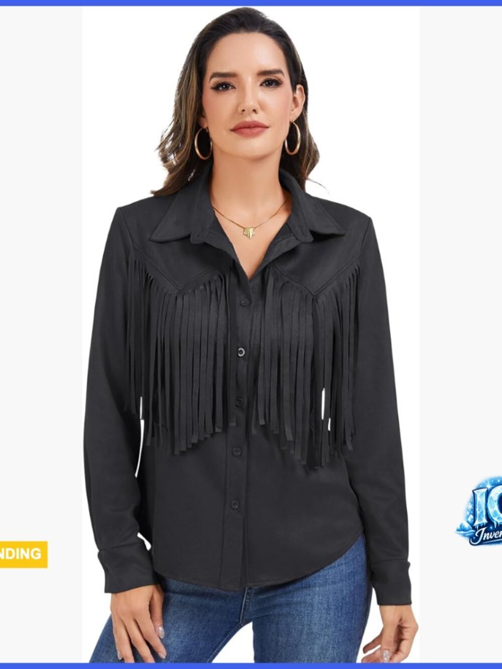 Faux Suede Leather Western Fringe Button-Down Shirt
